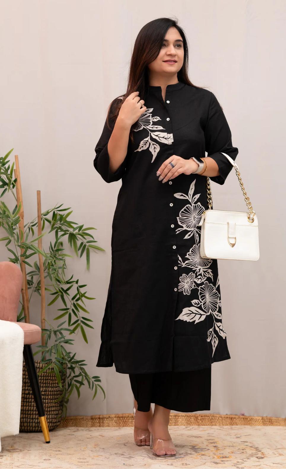 Bollywood Damask Rayon Kurti — 3/4 Sleeve Ethnic Tunic Top For Women, Length 48"