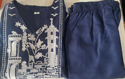 Rayon Embroidered Top with Palazzo Pant Set
