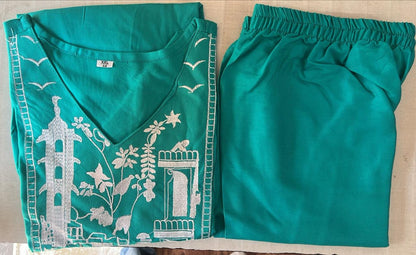 Rayon Embroidered Top with Palazzo Pant Set