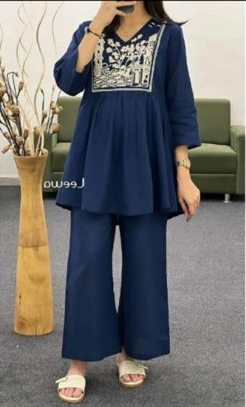 Rayon Embroidered Top with Palazzo Pant Set