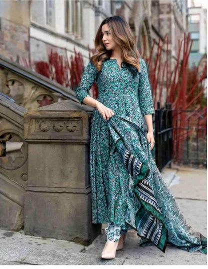 Rayon Printed Kurta Pant Dupatta Set