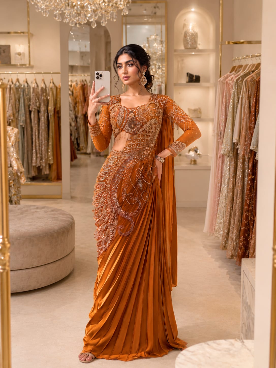 Ready-to-Wear Rangoli Silk Drape Saree with Embroidered Blouse