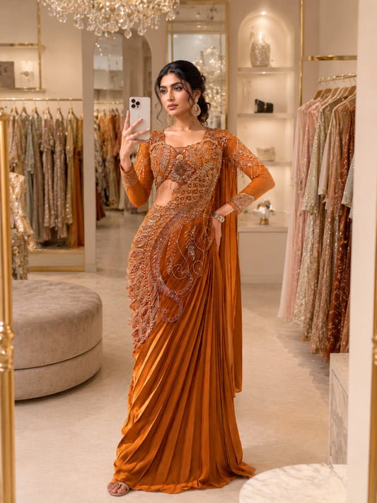 Ready-to-Wear Rangoli Silk Drape Saree with Embroidered Blouse