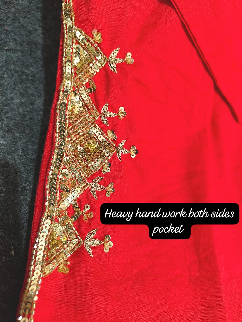 Red Cotton 60*60 Kurti Palazzo Set with Both Side Pocket Work