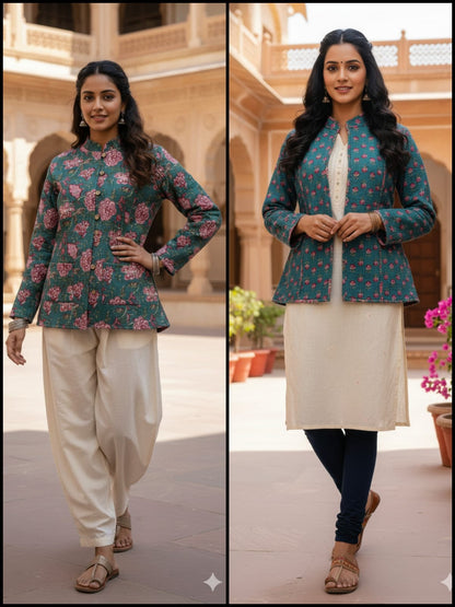 Reversible Cotton Jacket with Cotton Filling & Pocket