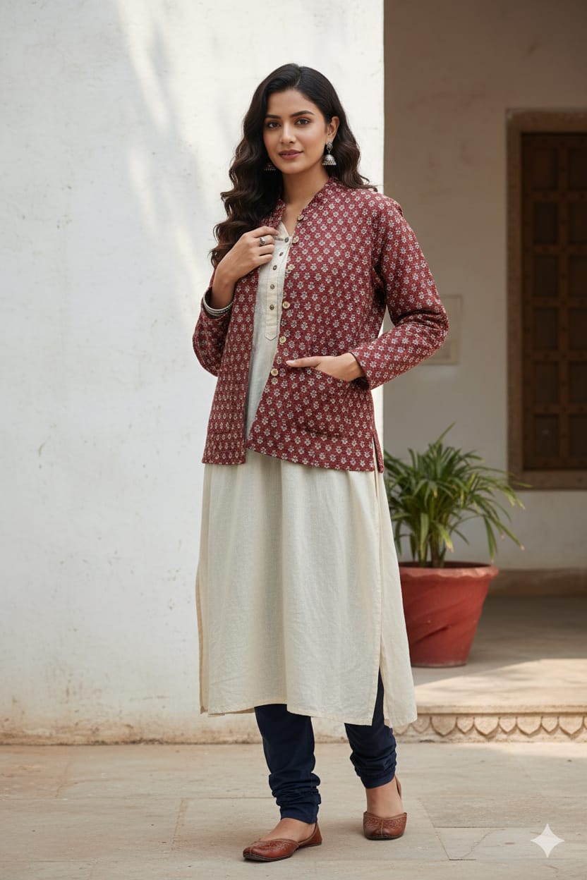 Reversible Cotton Jacket with Cotton Filling & Pocket