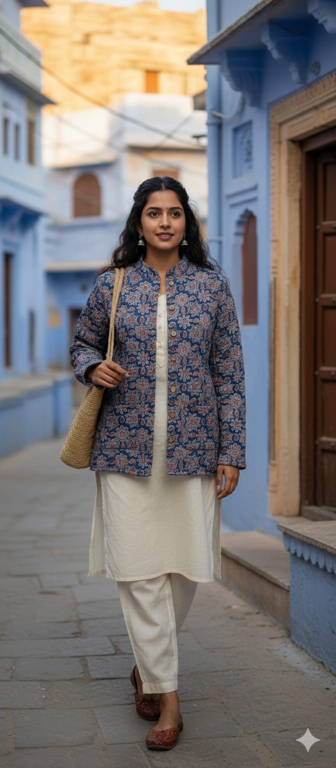 Reversible Cotton Jacket with Cotton Filling & Pocket