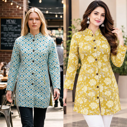 Reversible Cotton Quilted Long Coat with Pockets