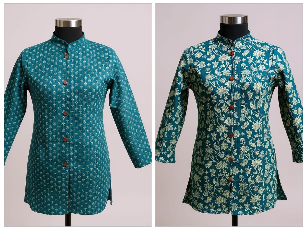 Reversible Quilted Cotton Long Coat with Pockets