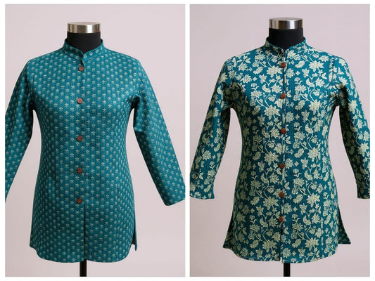 Reversible Quilted Cotton Long Coat with Pockets