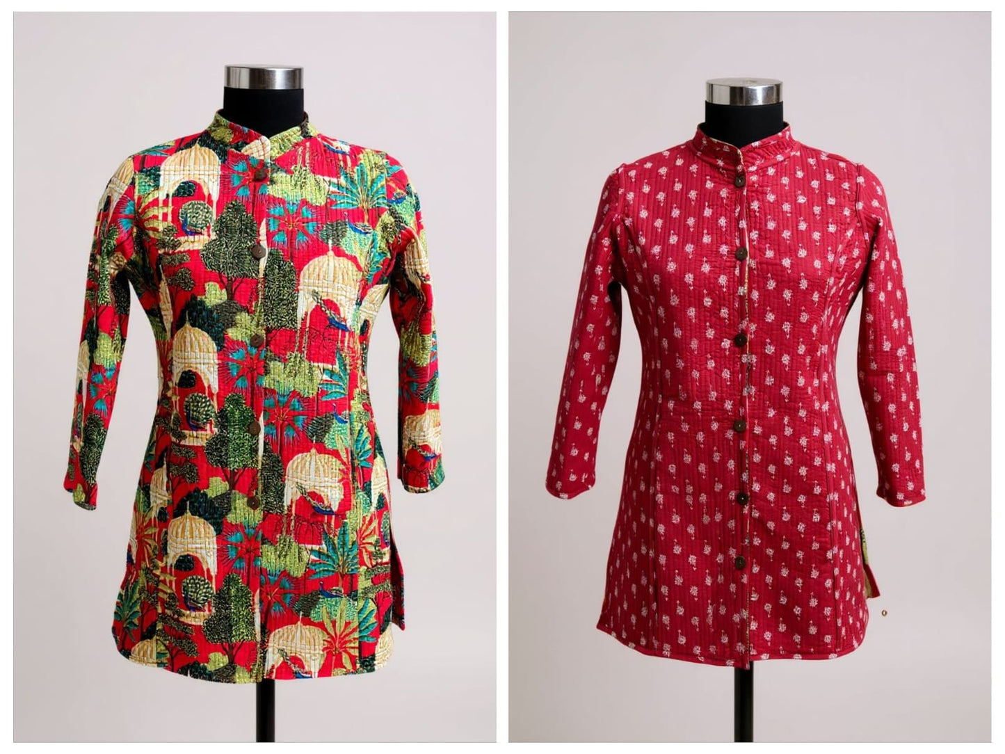 Reversible Quilted Cotton Long Coat with Pockets