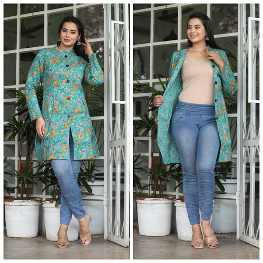 Reversible Quilted Long Cotton Coat with Pockets | Winterwear