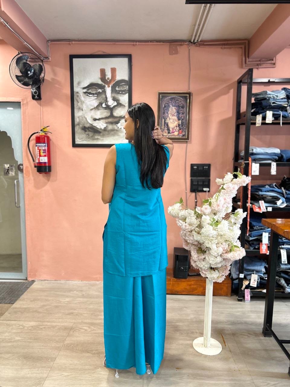 Roman 3-Piece Sleeveless Embroidered Mirror Work Suit Set with Palazzo