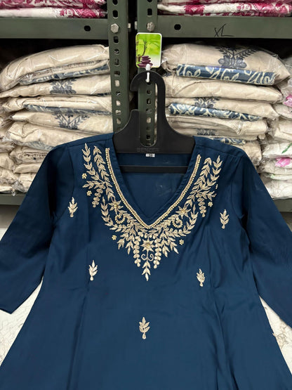 Roman Modal Silk Kurti Pant Set with Gota Patti & Chiffon Jacquard Dupatta