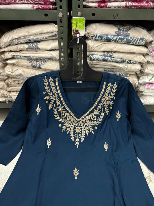 Roman Modal Silk Kurti Set with Chiffon Dupatta & Gota Patti Work