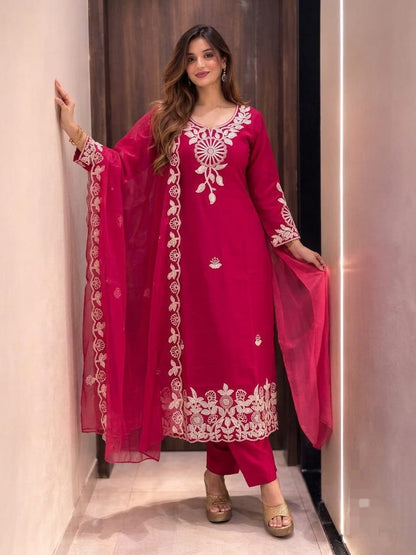 Roman Silk Embroidered 3-Piece Suit Set with Lining