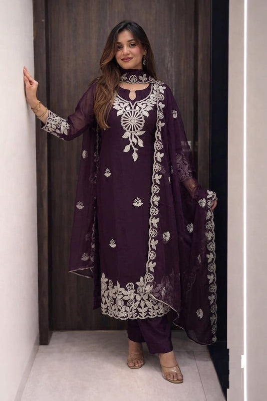 Roman Silk Embroidered 3-Piece Suit Set with Lining