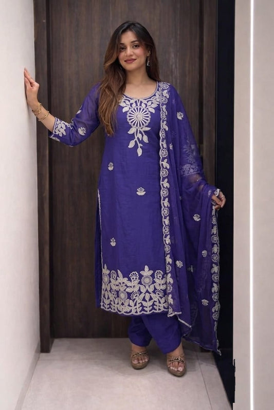 Roman Silk Embroidered 3-Piece Suit Set with Lining