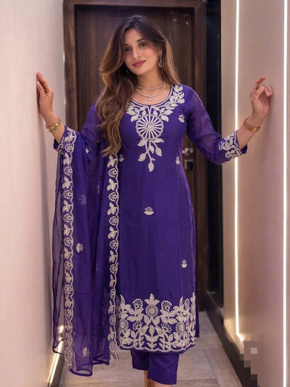 Roman Silk Embroidered 3-Piece Suit Set with Lining