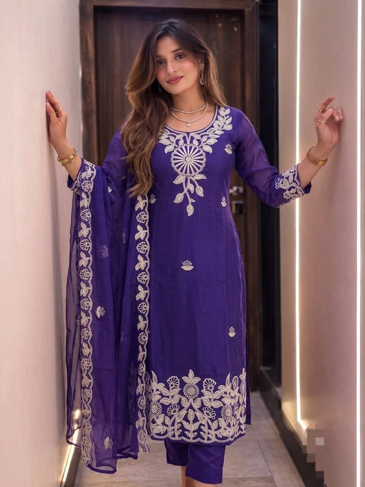 Roman Silk Embroidered 3-Piece Suit Set with Lining