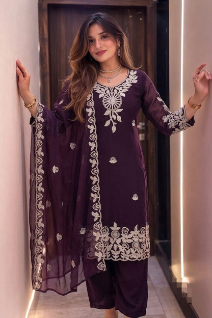 Roman Silk Embroidered 3-Piece Suit Set with Lining