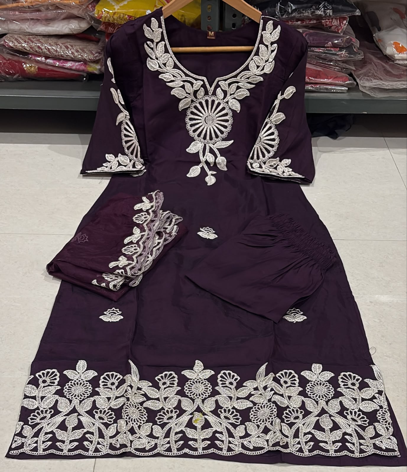 Roman Silk Embroidered 3-Piece Suit Set with Lining