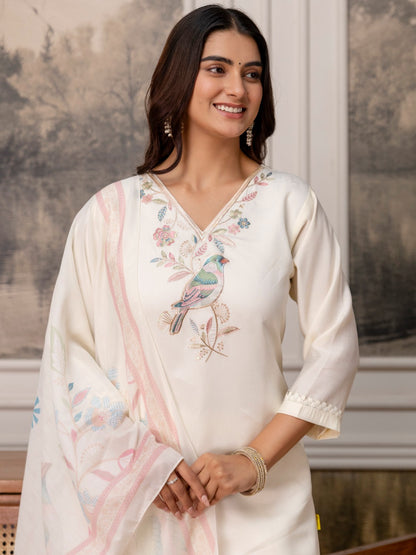 Roman Silk Embroidered Straight Kurta Pant Dupatta Set – 3 Piece