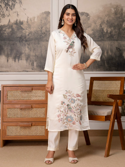 Roman Silk Embroidered Straight Kurta Pant Dupatta Set – 3 Piece