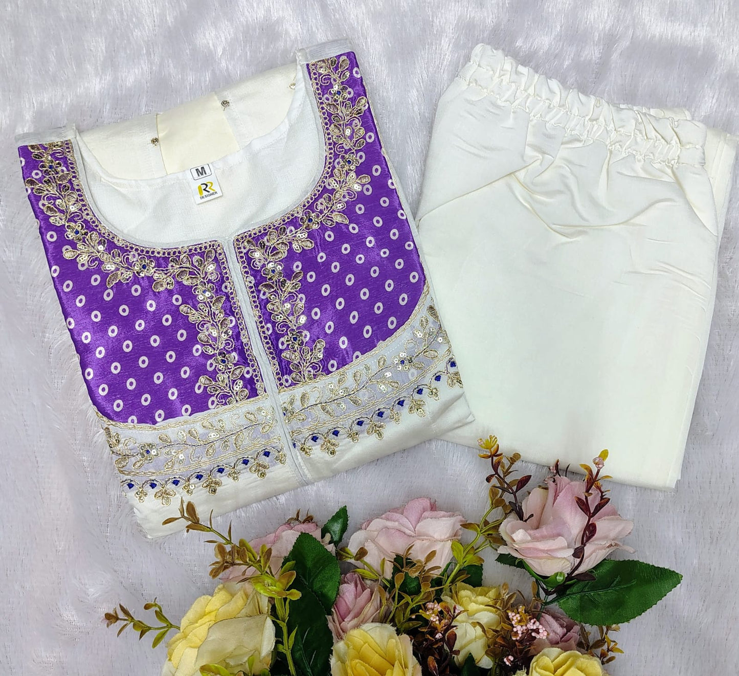 Roman Silk Embroidered Top & Palazzo Set with Coding Work – 2 Piece