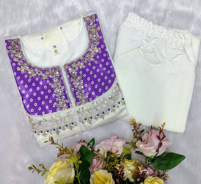 Roman Silk Embroidered Top & Palazzo Set with Coding Work – 2 Piece