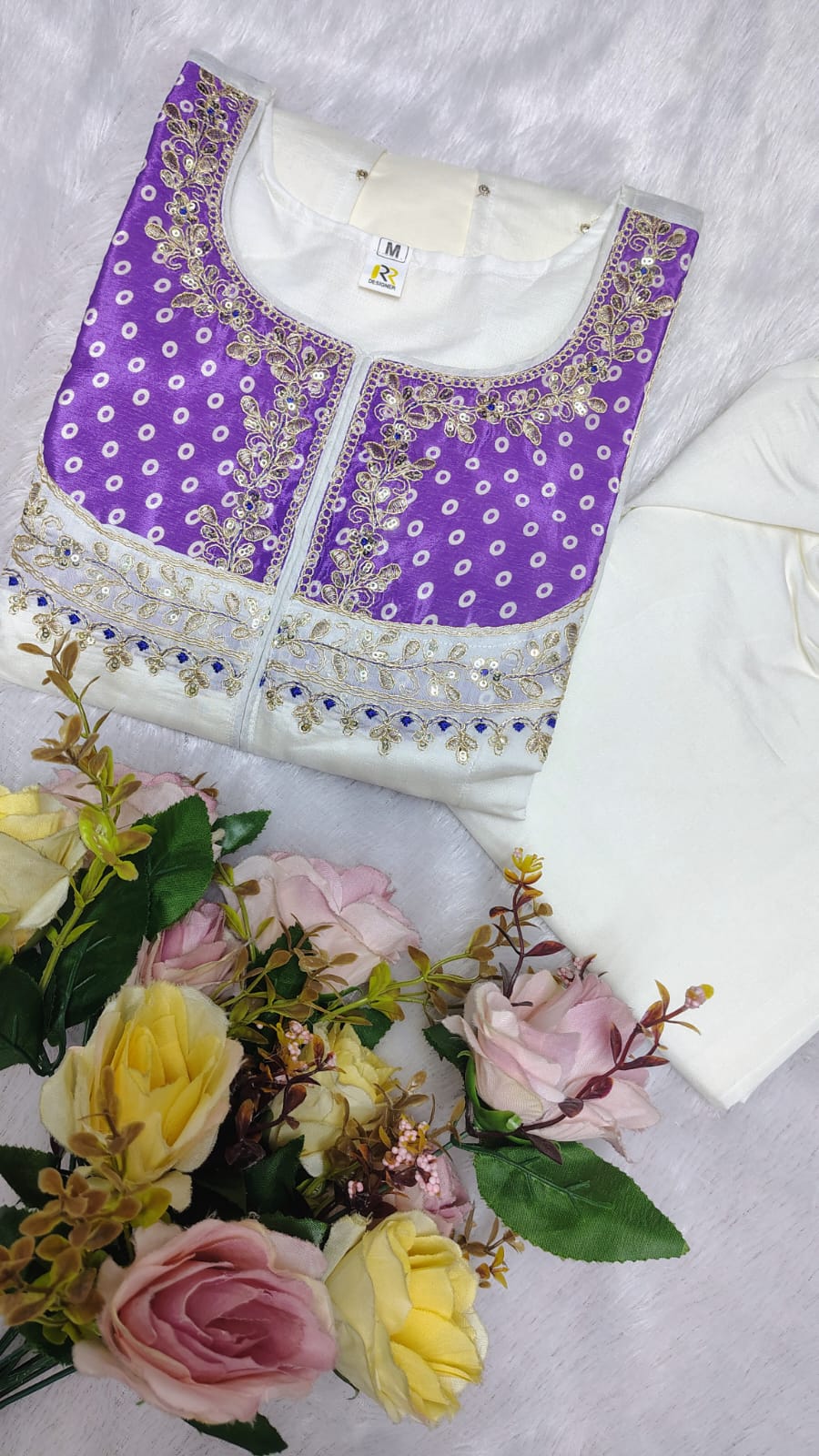 Roman Silk Embroidered Top & Palazzo Set with Coding Work – 2 Piece