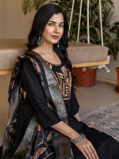 Roman Silk Straight Kurta Pant Dupatta Set with Embroidery & Beads Work | 3-Piece