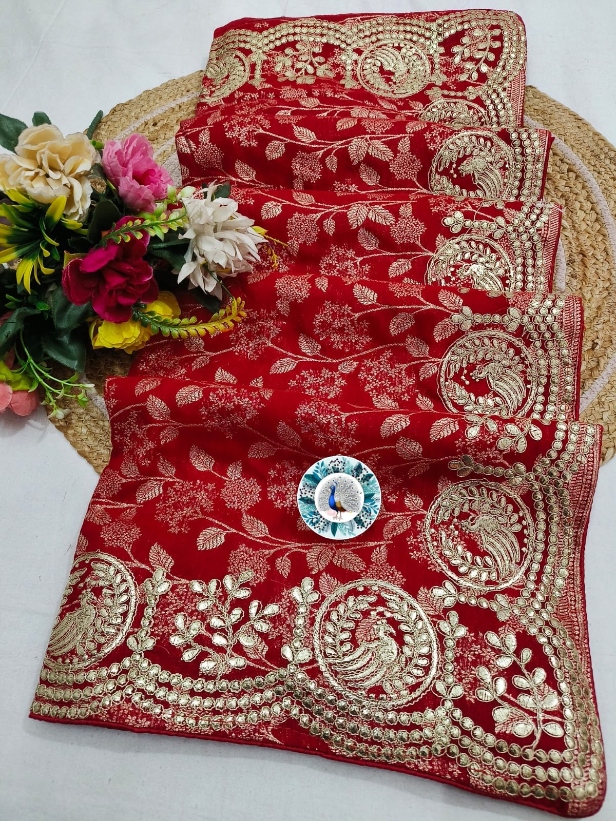 Russian Silk Saree with C Pallu Gotta Foil Work & Woven Zari