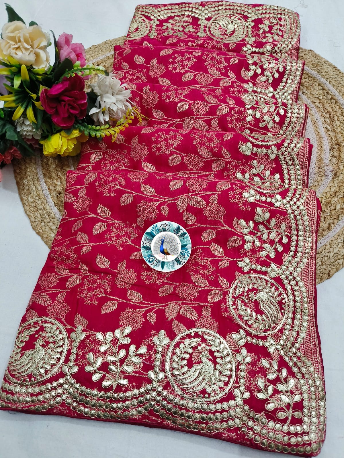 Russian Silk Saree with C Pallu Gotta Foil Work & Woven Zari
