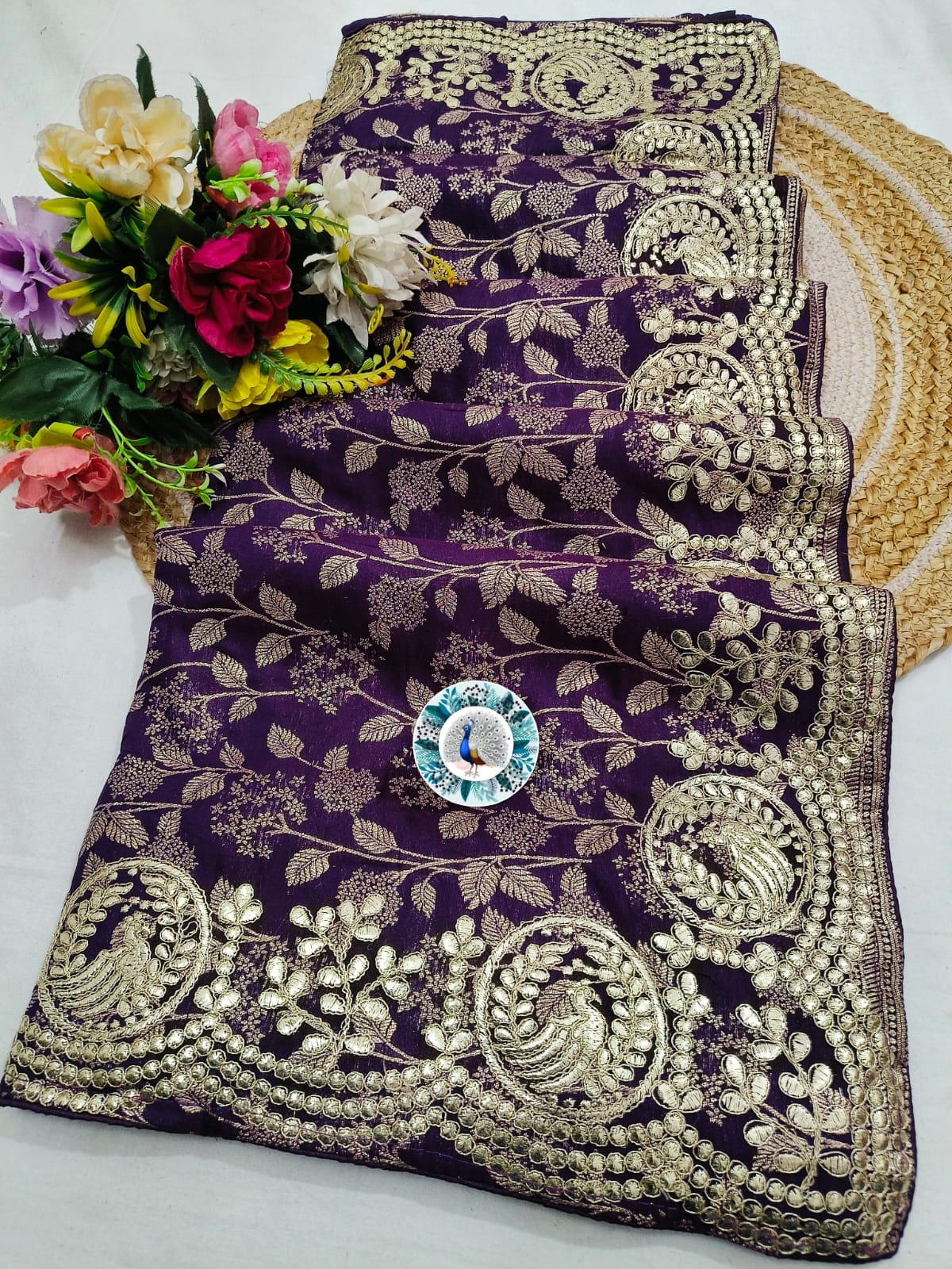 Russian Silk Saree with C Pallu Gotta Foil Work & Woven Zari