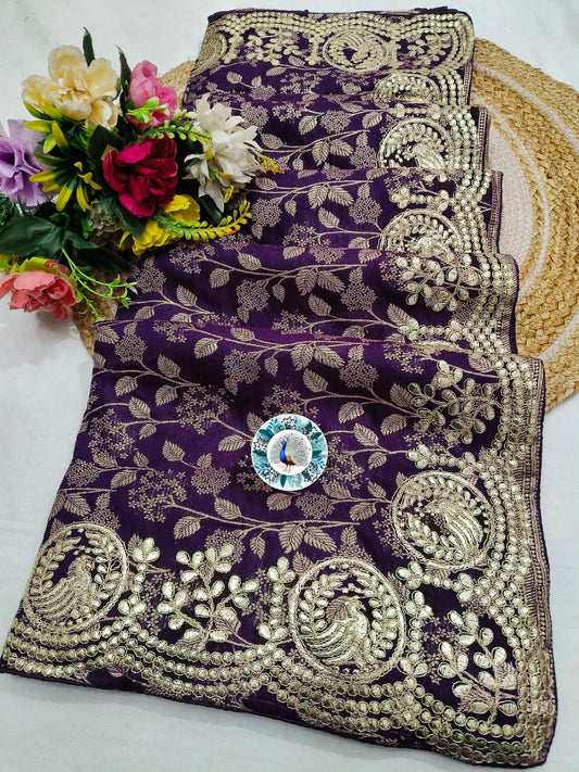 Russian Silk Saree with C Pallu Gotta Foil Work & Woven Zari