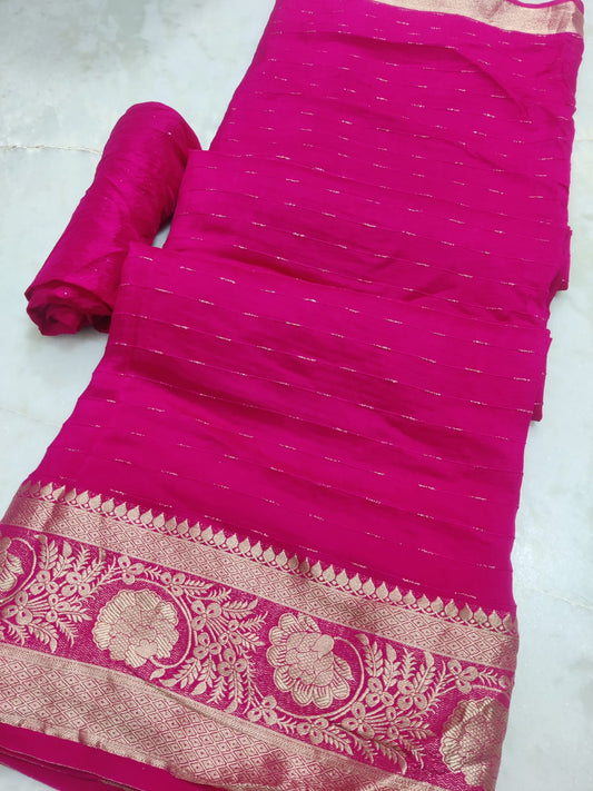 Russian Silk Saree with Rose Sequin Pallu & Zari Weaving - Includes Running Blouse