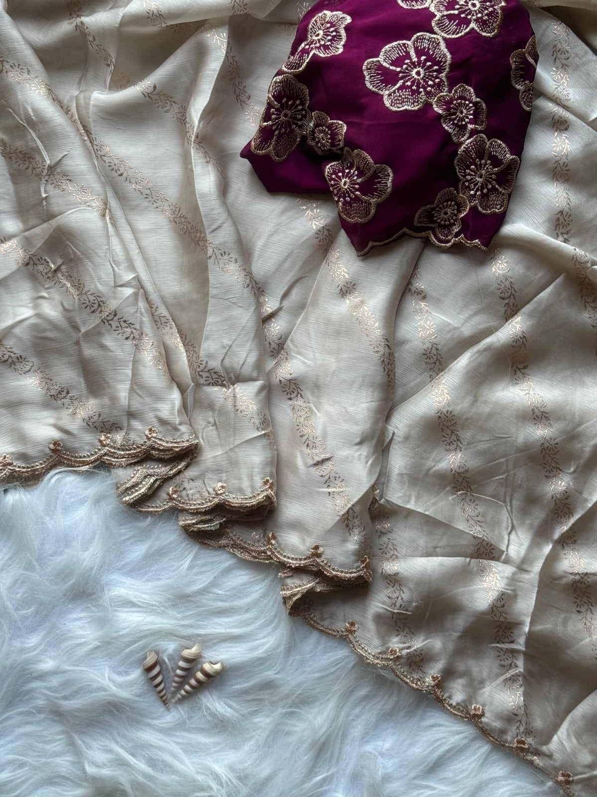 Satin Chiffon Lehriya Floral Saree with Embroidered Contrast Blouse