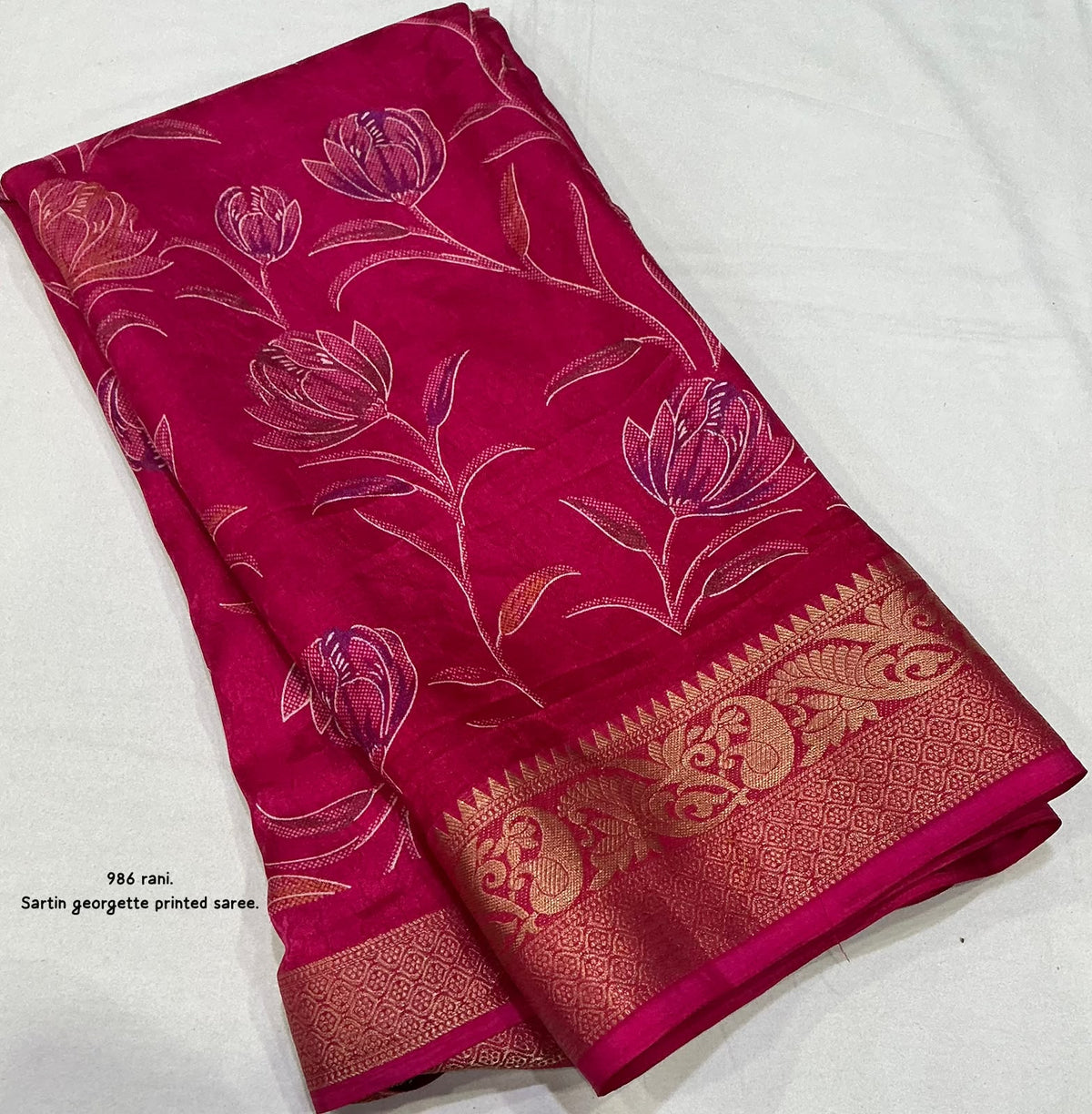 Satin Georgette Kashmiri Print Saree with Zari Pattu Border