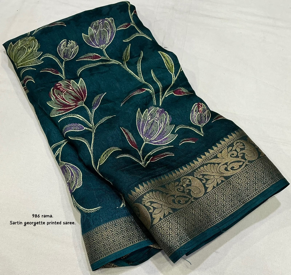 Satin Georgette Kashmiri Print Saree with Zari Pattu Border