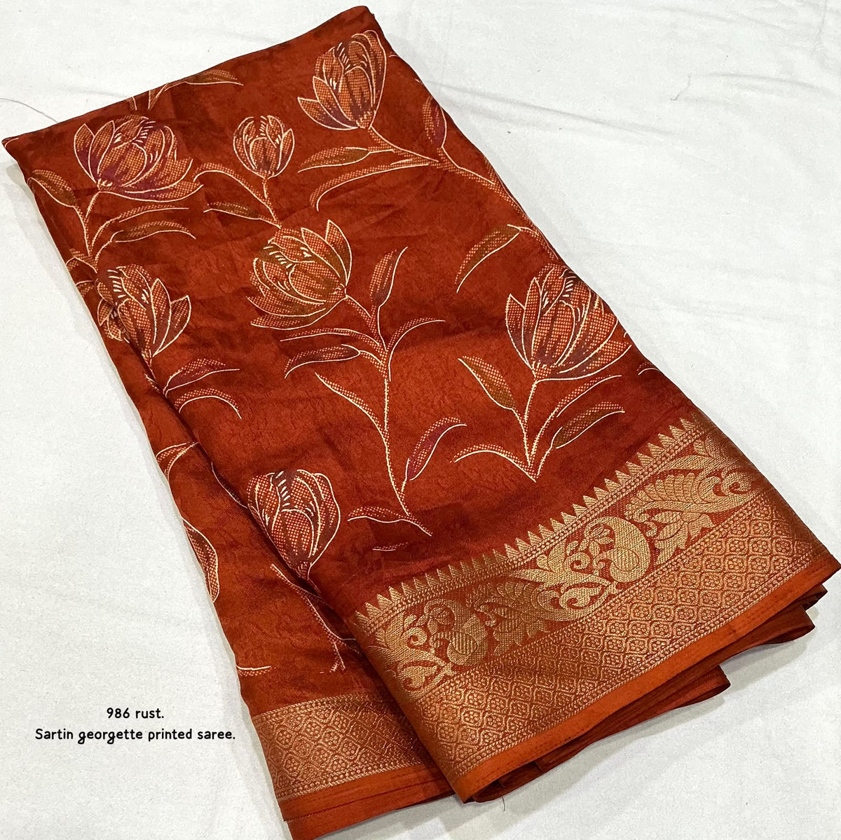 Satin Georgette Kashmiri Print Saree with Zari Pattu Border