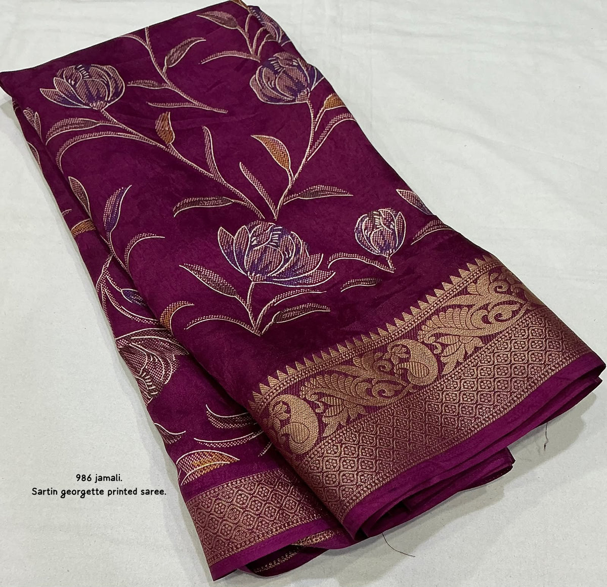 Satin Georgette Kashmiri Print Saree with Zari Pattu Border
