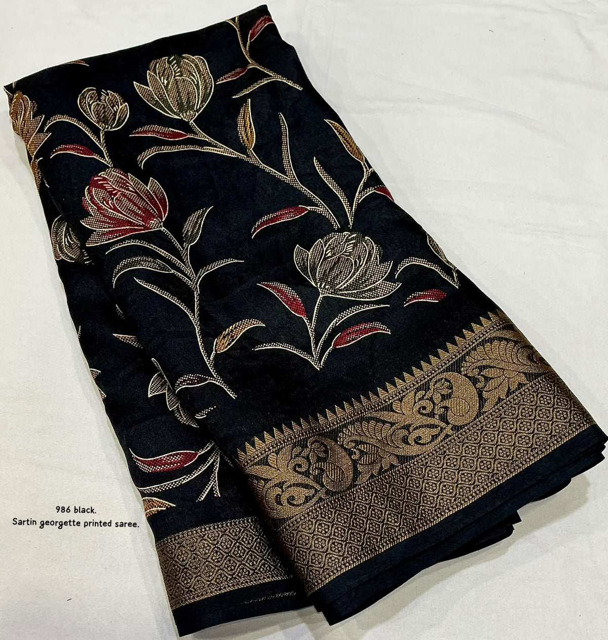 Satin Georgette Kashmiri Print Saree with Zari Pattu Border