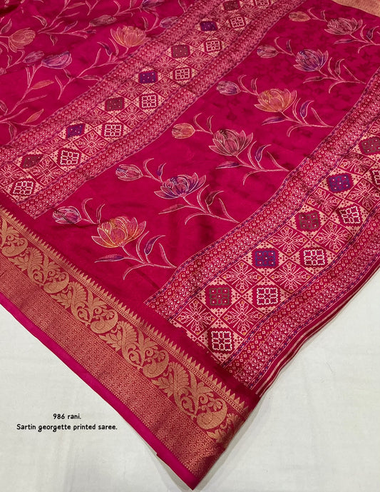 Satin Georgette Kashmiri Print Saree with Zari Pattu Border