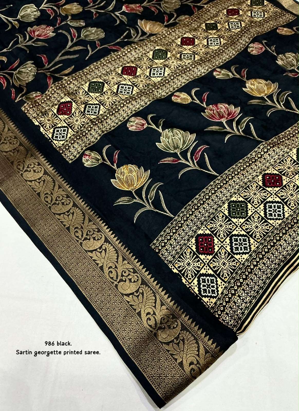 Satin Georgette Kashmiri Print Saree with Zari Pattu Border