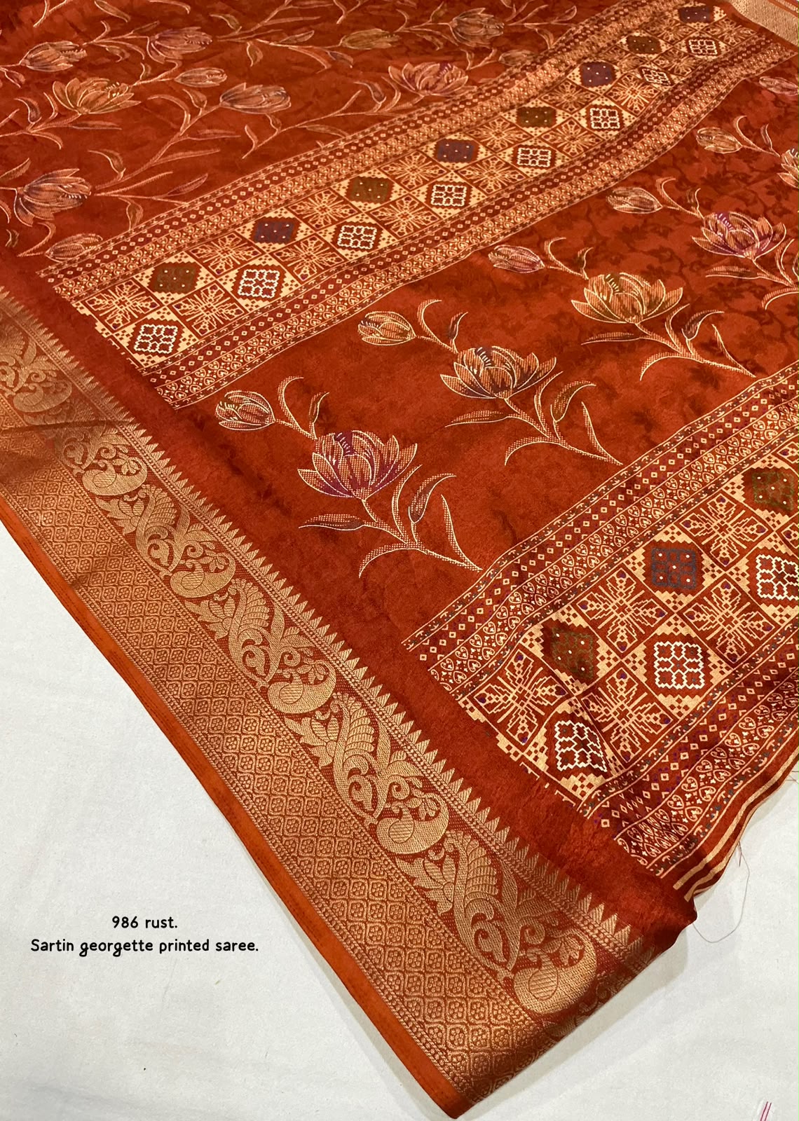 Satin Georgette Kashmiri Print Saree with Zari Pattu Border