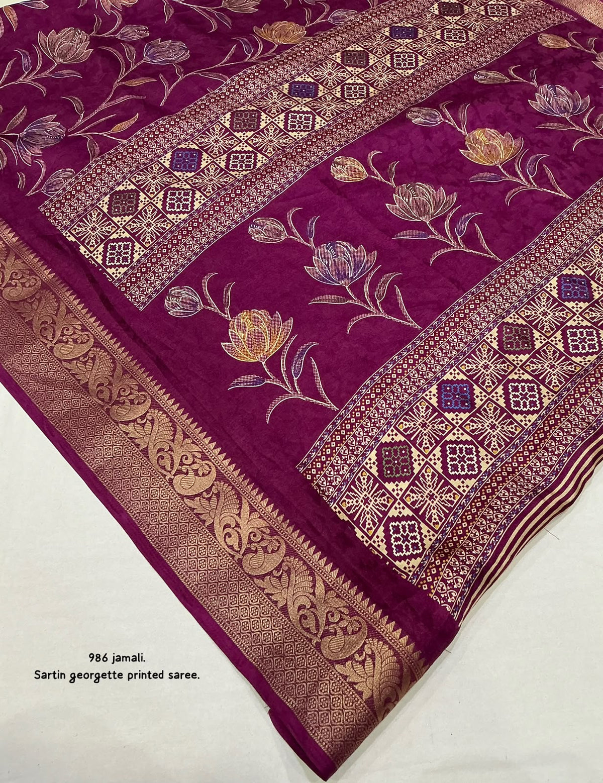 Satin Georgette Kashmiri Print Saree with Zari Pattu Border