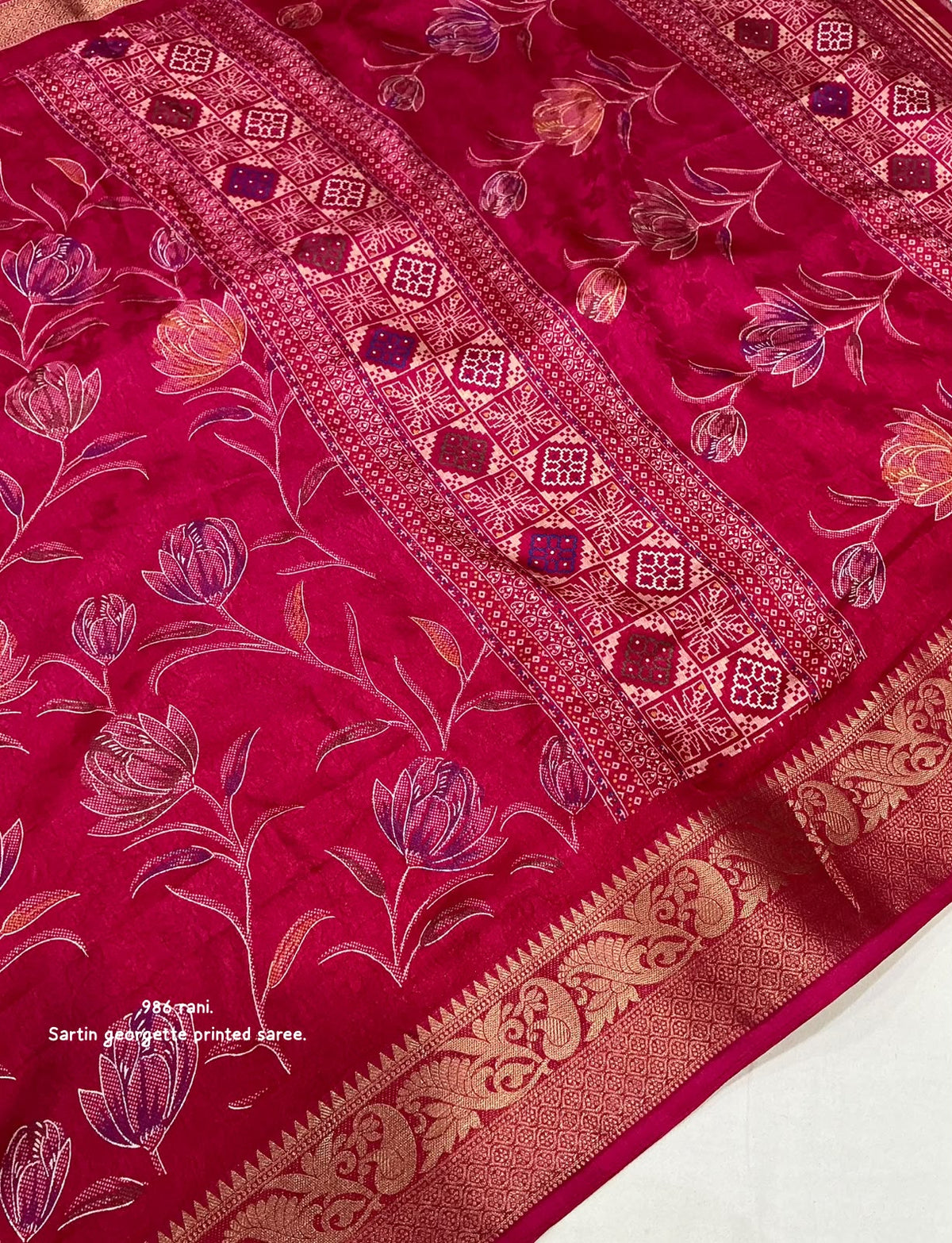 Satin Georgette Kashmiri Print Saree with Zari Pattu Border