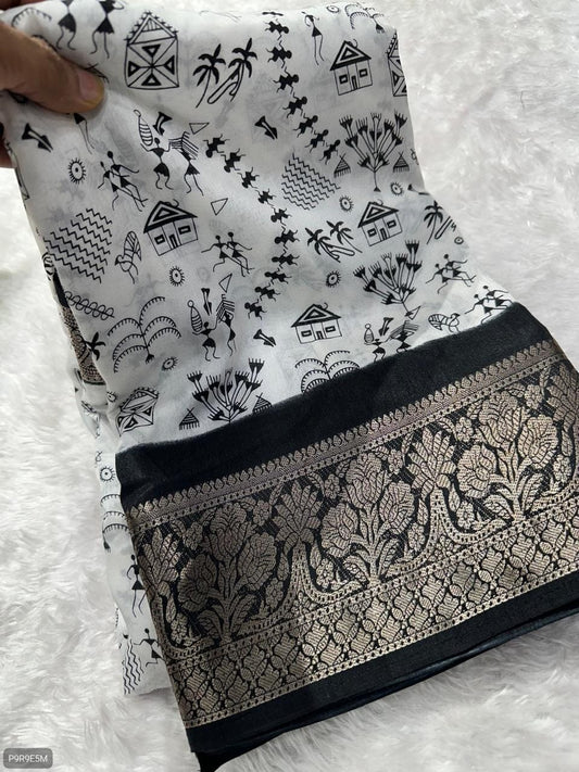 Semi Dola Bhadni Saree with Weaving Border