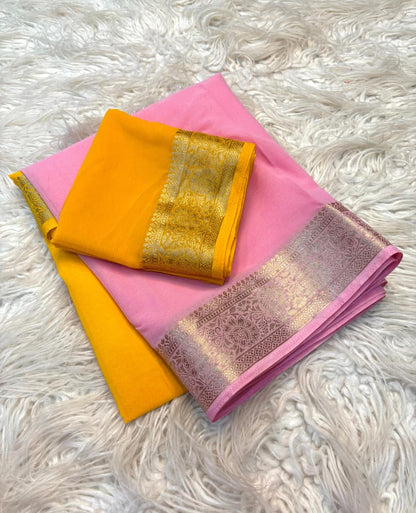 Shaded Chiffon Saree with Jacquard Border & Contrast Blouse